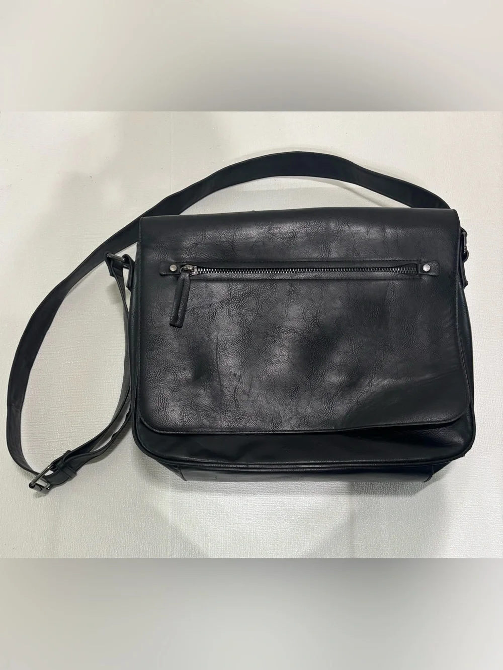 Aldo Black Leather-Look Messenger Bag